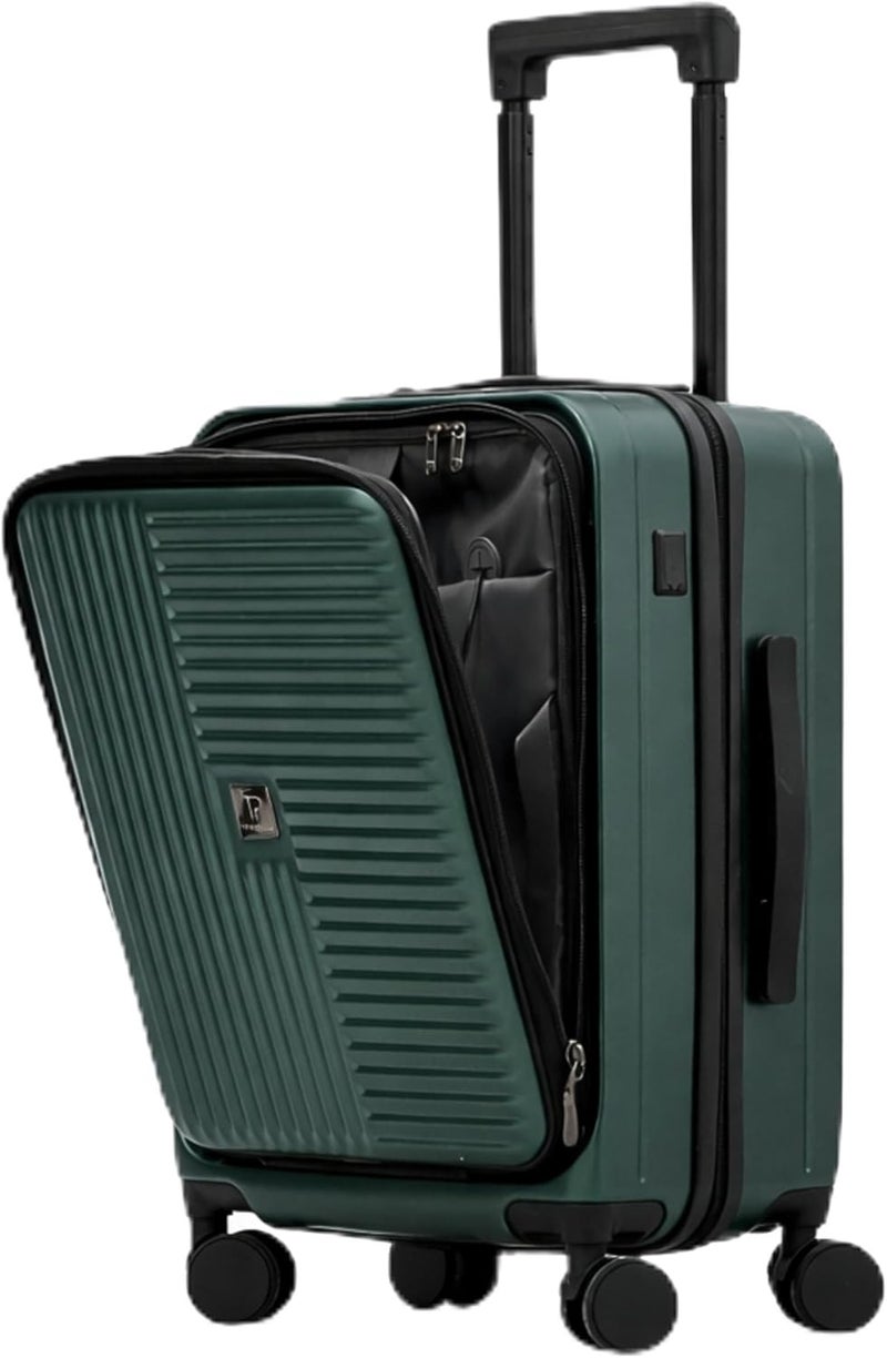 TEREPLUS® 20-inch Carry On Luggage Suitcase with Front Open Laptop Compartment and USB Port - Dark Green - Image 1